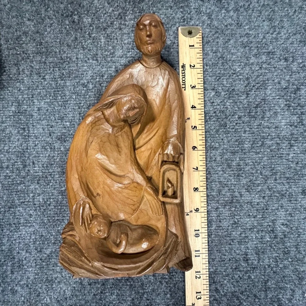 Hand Carved Wood Nativity Holy Family Figurine Sculpture Joseph Mary Jesus 10.5